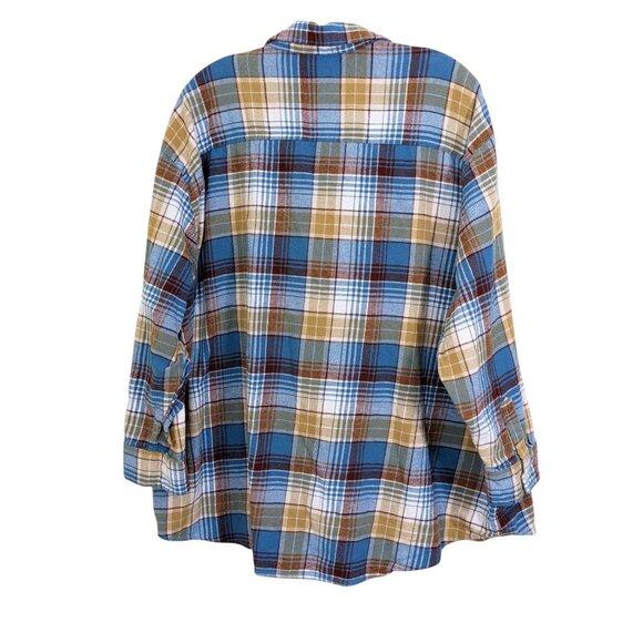 Old Navy The Boyfriend Shirt Flannel Plus 3X Burgundy Blue Plaid Button Up Soft - Picture 3 of 5